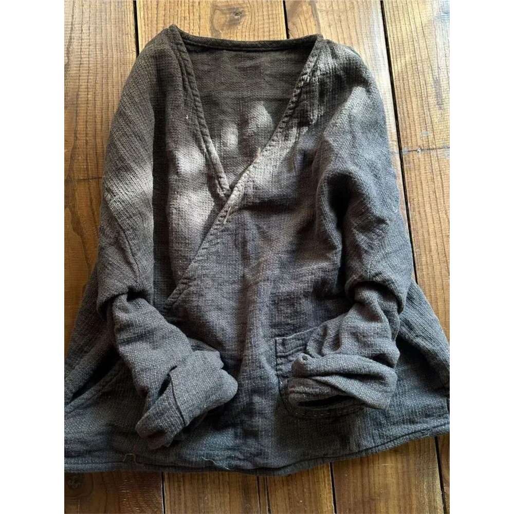 Women Loose Spring Summer Vintage En Blouse Ladies V Neck Shirt Female Short Tops 2025