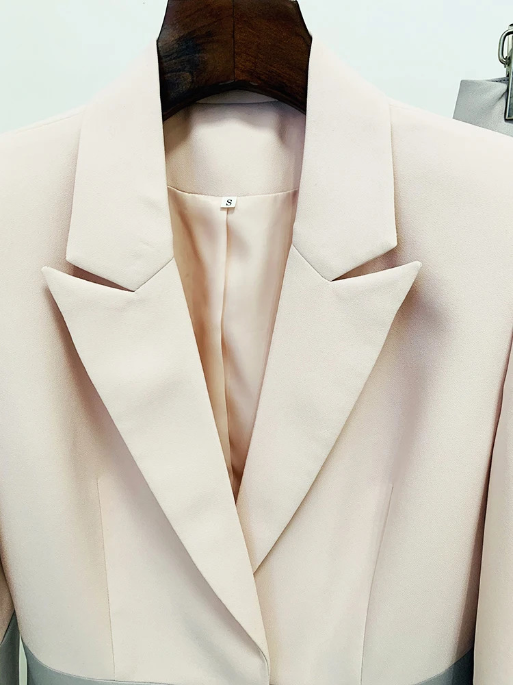 HIGH STREET est S/S Runway Suit Set Womens Career Fashion Single Button Color Block Blazer Wide Pants Suit 250210