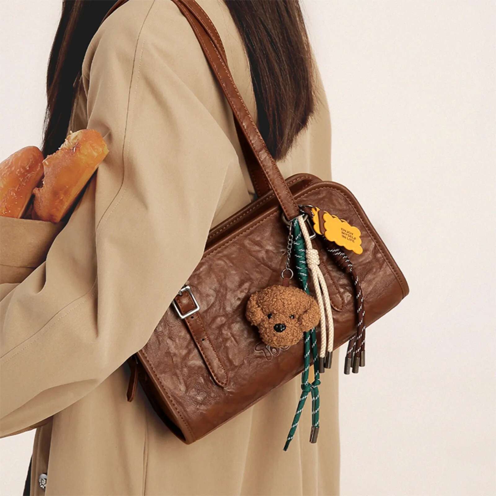 Trendy Original Cute Cartoon Dog Pendant Details Designer Inspired Handbags Fall Bowg & Boston Bag Quiet