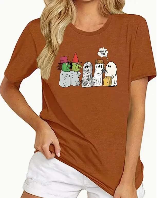 Plus Size Women's Clothing Halloween Print Short Sleeve T-Shirt Casual Crew Neck Top For Spring Summer Women's Clothing