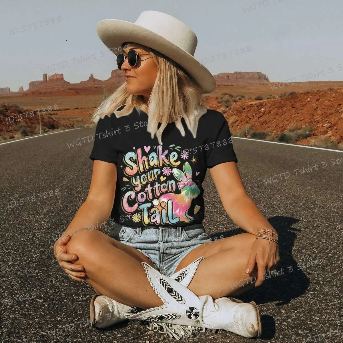 Shake Your Cotton Tail Graphic T Shirts Women Glitter Easter Bunny Short Sleeve T-shirt Happy Easter Gift Colorful Casual Tops 250217