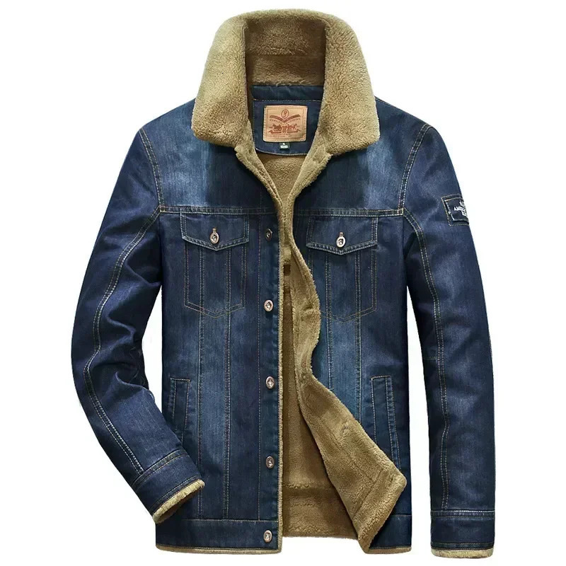 Winter Mens Denim Jacket Highquality Wool Thick Thermal Coat Multi Pocket Large Size Loose Casual Plush Bomber L7XL 250212