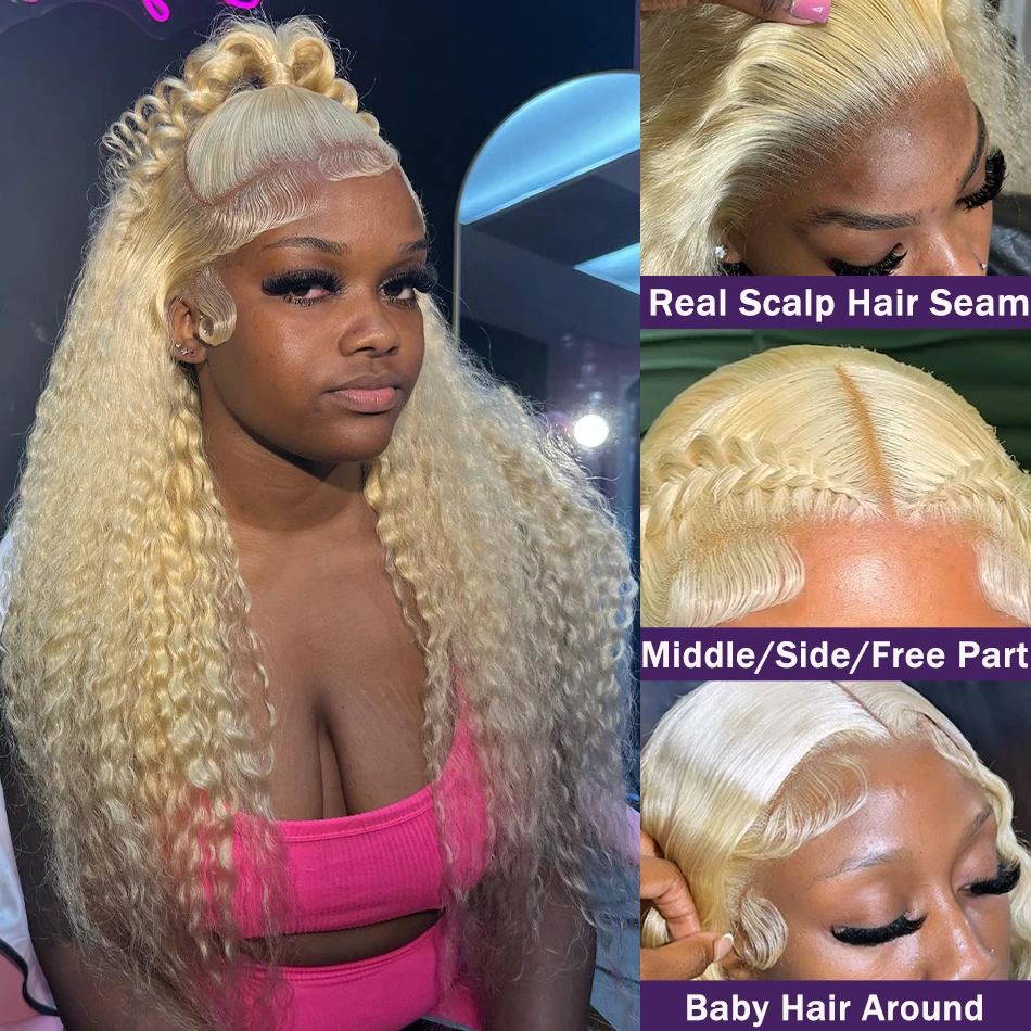 Free shipping 200density Brazilian 360 Hd 613 Blonde Wig 13x4 Lace Frontal Deep Wave Curly Silation Human Hair Wigs for Women
