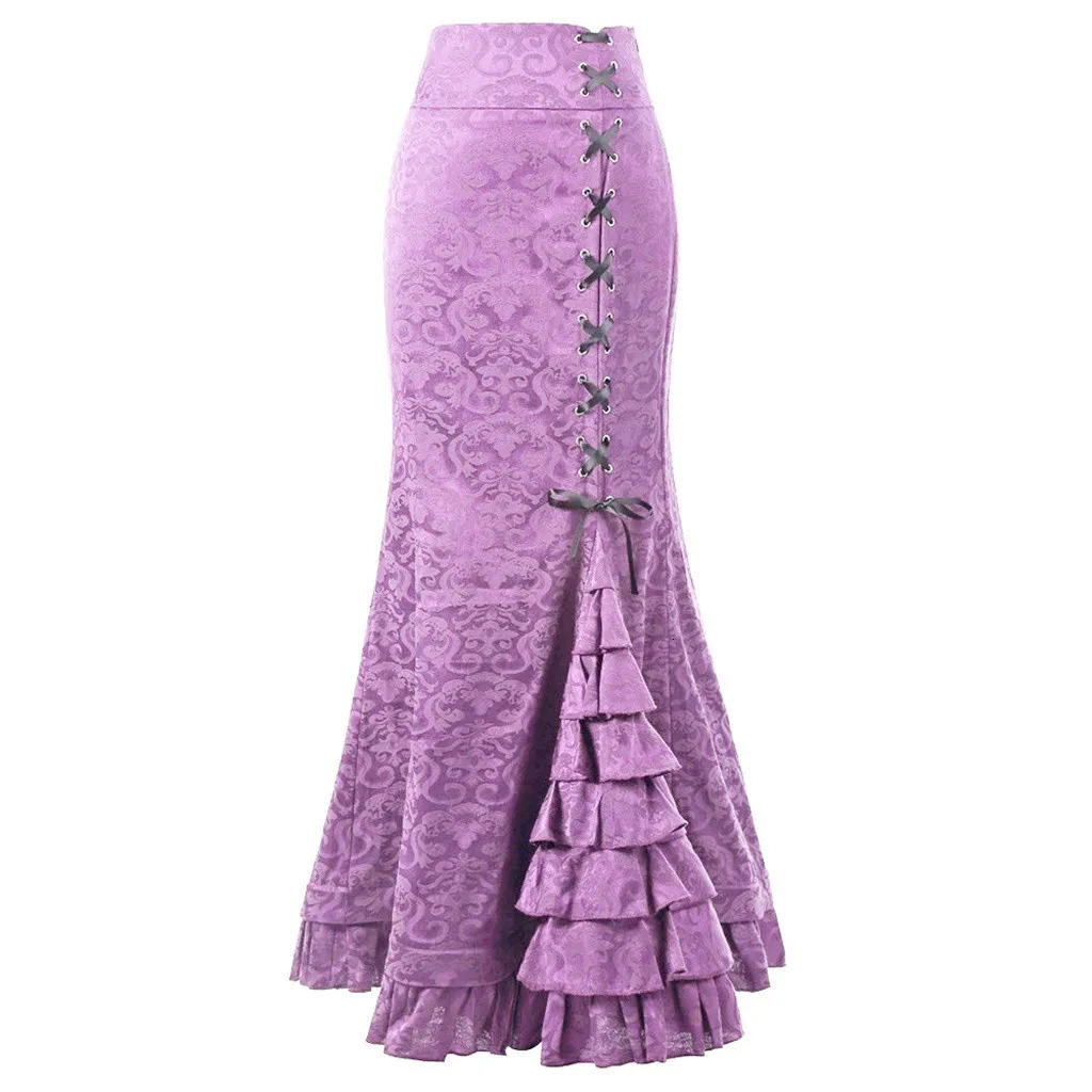 Ladies Elegant Gothic Skirts Jupe Femme Vintage Temperament Fish Tail Long Skirt Ropa Mujer Festival Party Wear Punk Faldas 250214