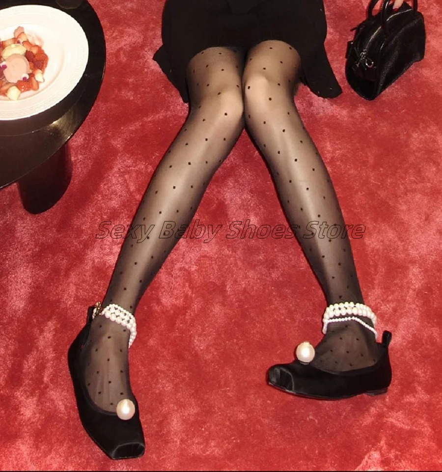 Fairy style Pearl Mary Jane Single Shoes for Women 2025 Fashionable Sweet Square Ballet Shoes 250214