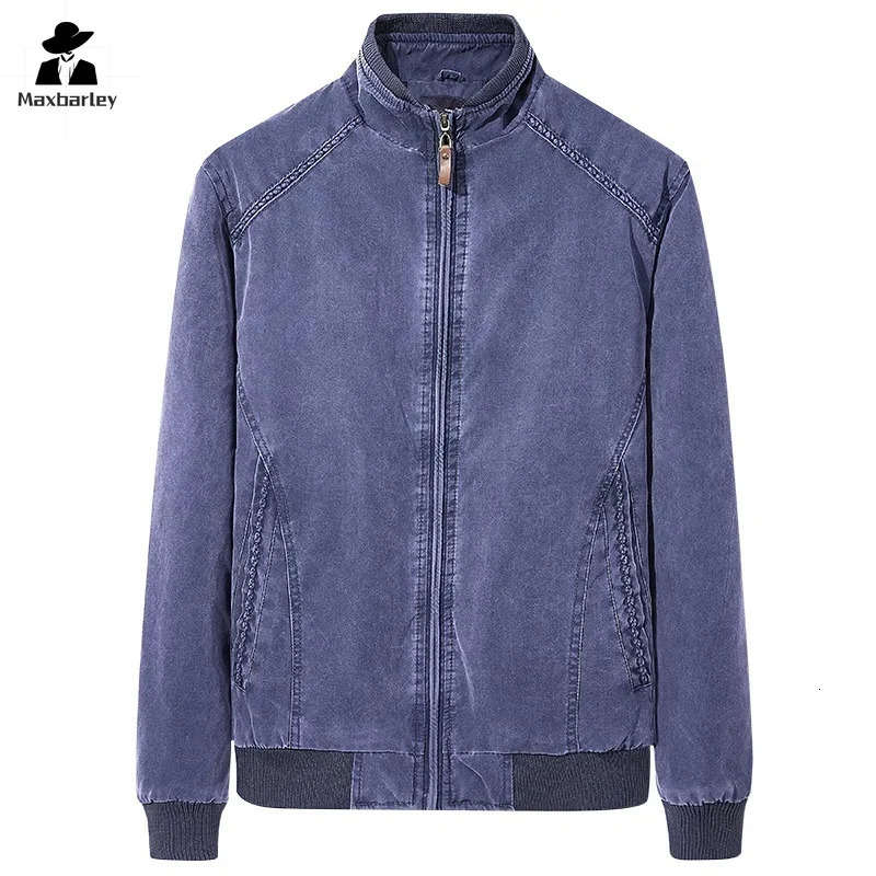 Mens Denim Jacket Retro Fashion Pure Cotton Slimfit Vertical Collar Motorcycle Autumn 2024 Coat plus size Clothes 250212
