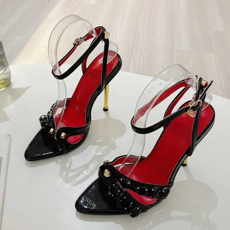 Like Summer Fi Gem Narrow Band Wens Metal Thih High H Sandals Sexy Pointed Open Toe Party Dress Shoes Size 41 Y250211