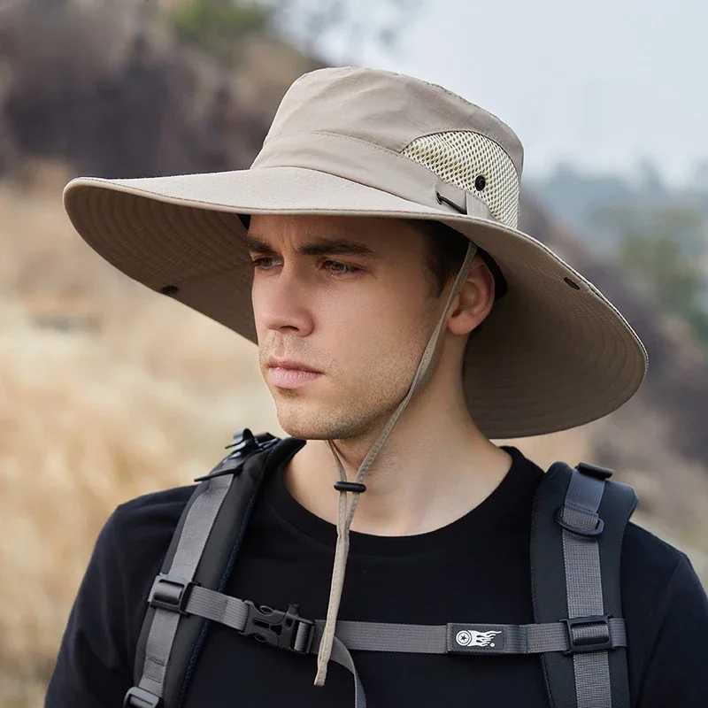 New Waterproof Bucket Hat Summer Men Boonie Hat Outdoor Sun Protection Wide Brim Panama Safari Hunting Hiking Fishing Sun Hat W250217