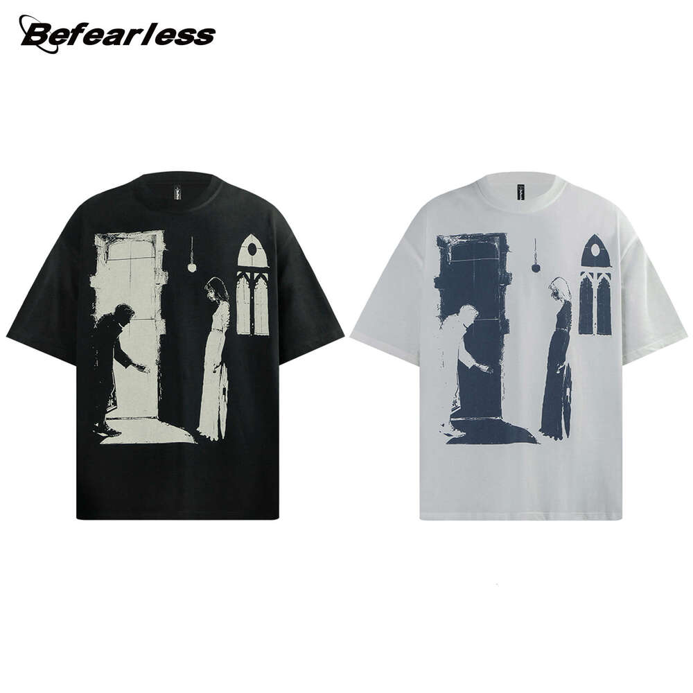 American letter character short T-shirt, summer trend for men women, loose and versatile design, couple half sleeved tee