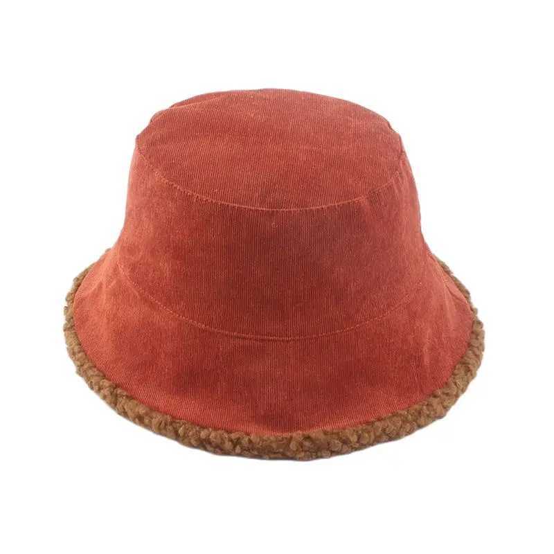 Unisex Harajuku Corduroy Bucket Hat Men Reversible Fisherman Hat Autumn Winter Lamb Wool Outdoor Warm Panama Cap For Women W250217