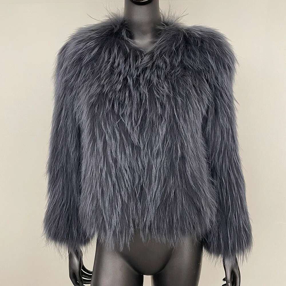 2024 Autumn and Winter New Natural Raccoon Double-sided Woven Fur Coat Thickened Women's Warm Leather Daily Commute
