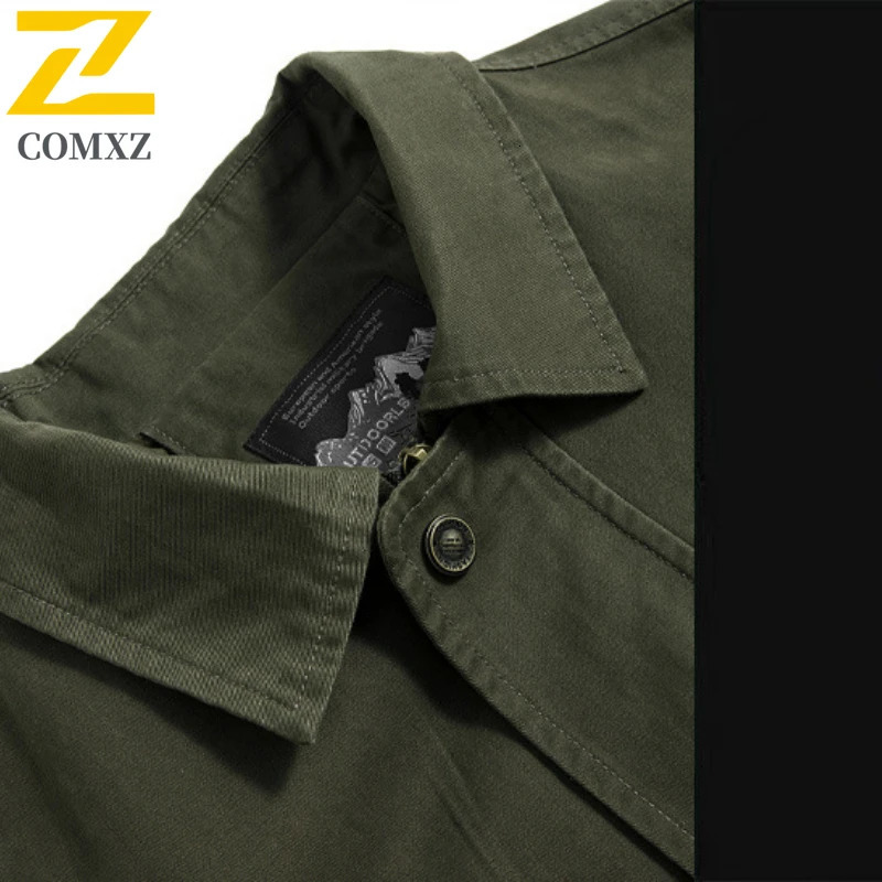 Autumn Jackets Mens Fashion Casual 100% Cotton Lapel Windproof Coat Male Hiking Outdoor Camping MultiPocket Work Jacket 250210