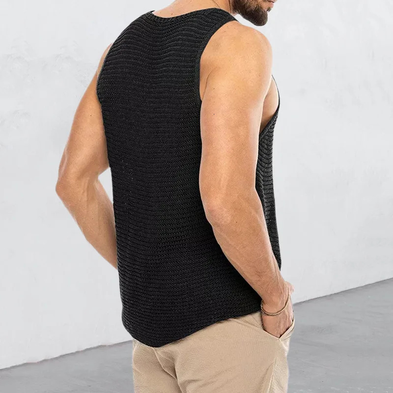 Mens tank top loose knit sports vest summer mens fashion stripe knit sleeveless Male T-shirt breathable mesh Sports Top 250214