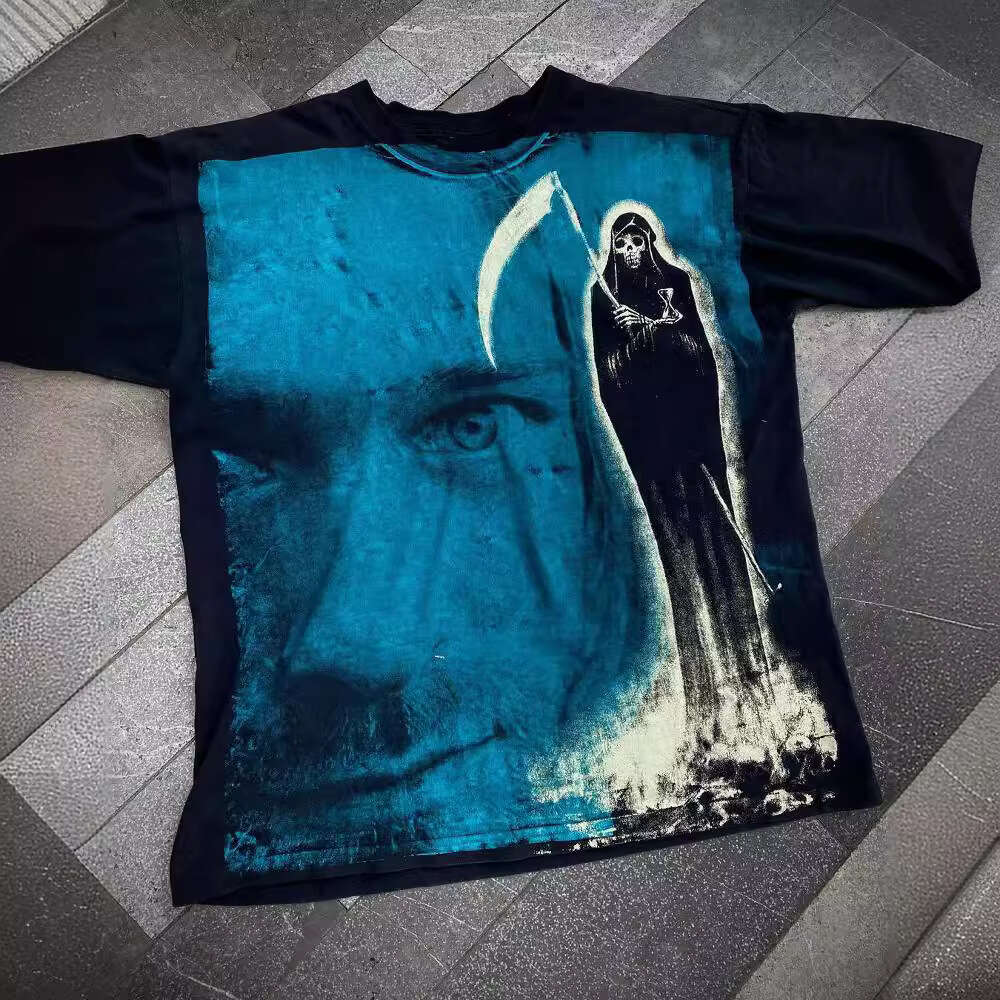 Round neck short sleeved loose T-shirt casual street style personalized wear printed pattern dark Gothic top