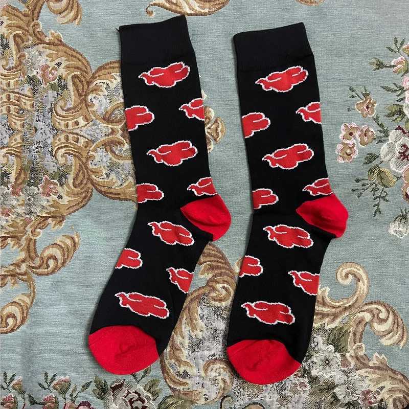 Anime Sockings Red Cloud Akatsuki High Quality Socks Ninja Unisex Adult Cotton Socks Halloween Cosplay Outdoor W250217
