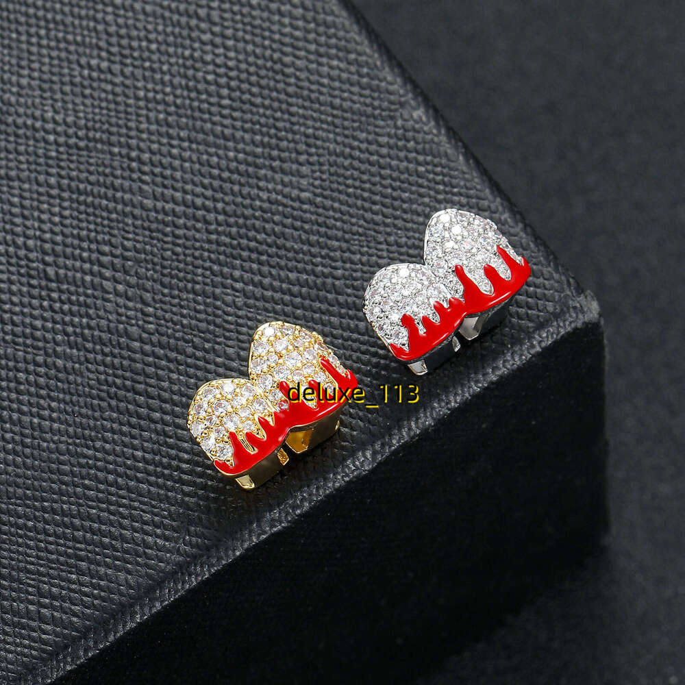 New Two Flame Pattern Full Gold Teeth Halloween Hot Trendy Micro Inlaid Moissanite Dental Bracelet