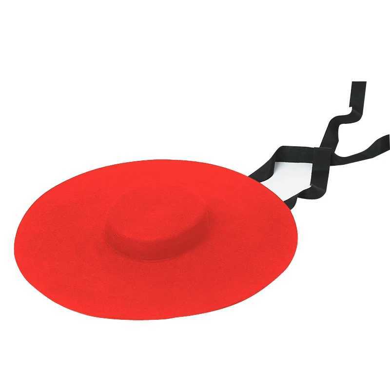 King Wheat Wide Big Brim Wool Flat Formal Black Women Fedora Stage Show Felt Cap Winter Bandage Lady Fashion Outdoor Top Hat W250217