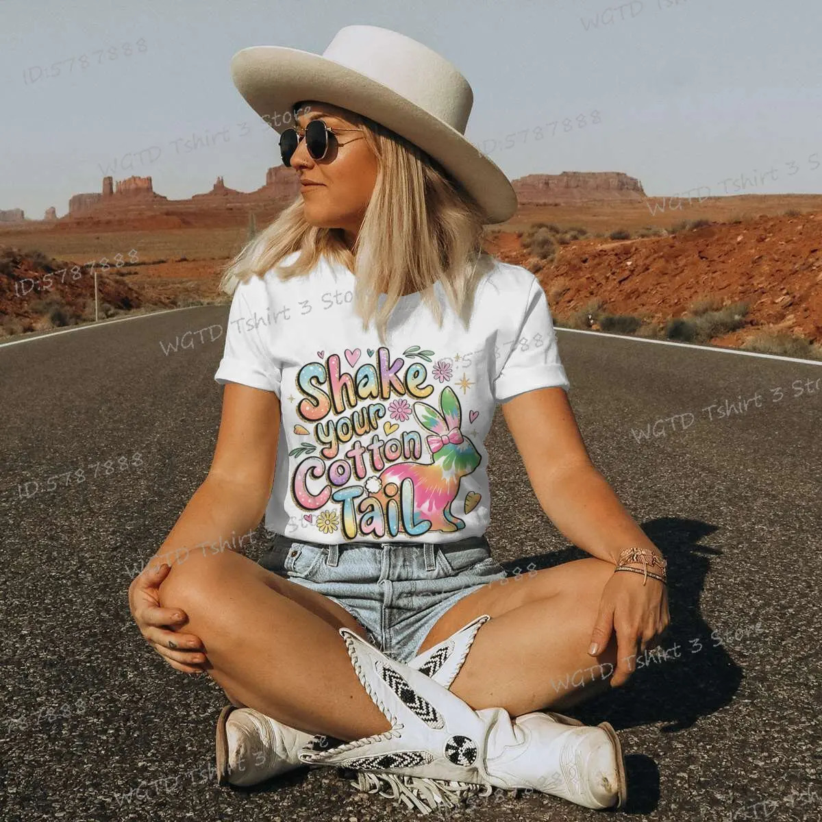 Shake Your Cotton Tail Graphic T Shirts Women Glitter Easter Bunny Short Sleeve T-shirt Happy Easter Gift Colorful Casual Tops 250217