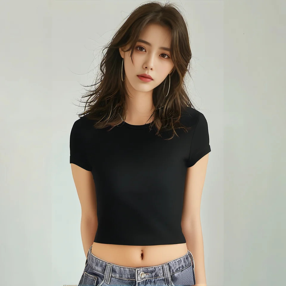 4 pieces Solid color basic short sleeved tight fitting T-shirt for womens casual summer minimalist womens style top O-neck 250217