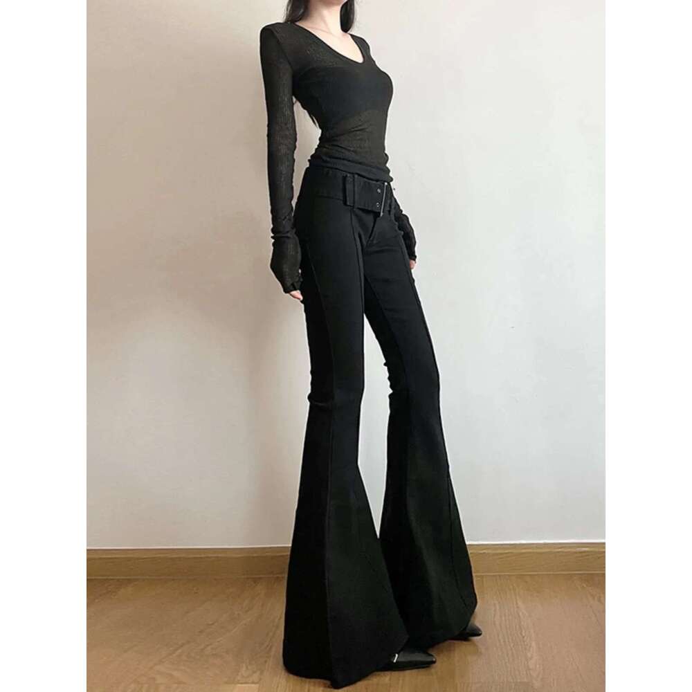 Women's Black Flare Y2k Retro Emo 2000S Streetwear Fashion Trousers Haruku Wide Yoga Pants 90S Aesthetic Clothes