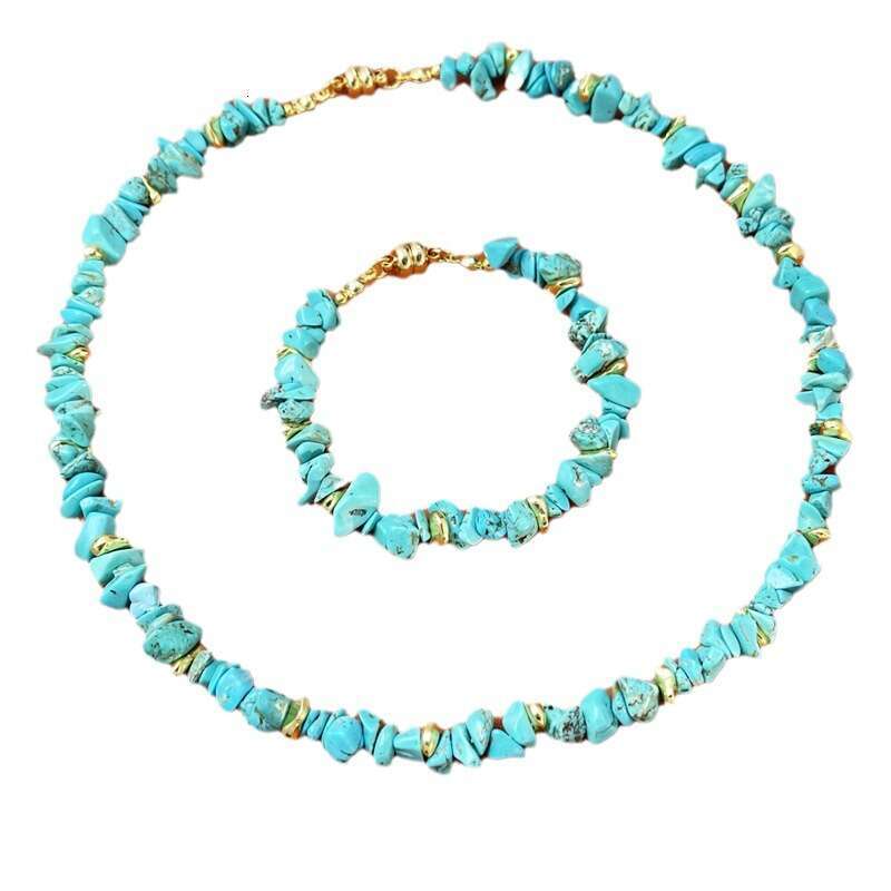 Turquoise stone bracelet necklace with niche design, high-end feel, heavy industry turquoise set