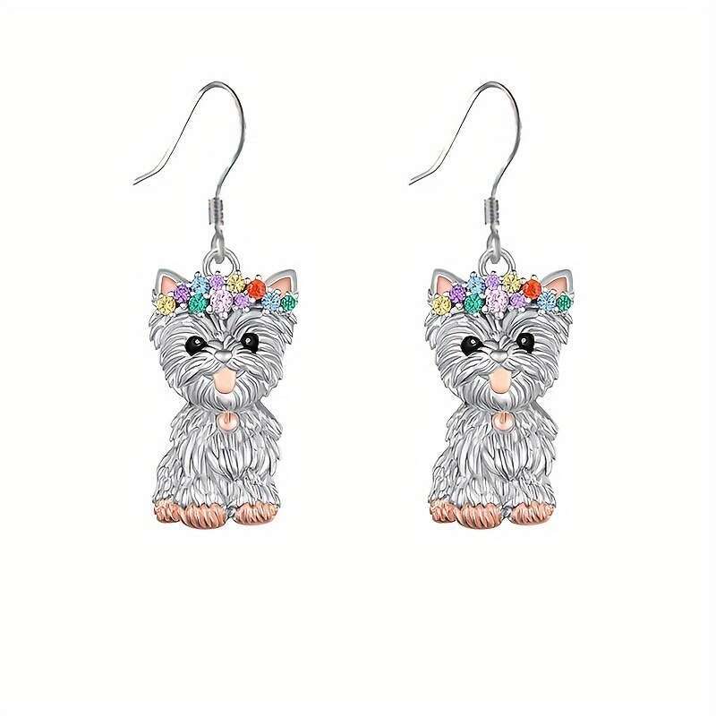 Cute Colorful Dog Small Animal Pendant Necklace, Earring Set, New Year Gift, Clavicle Chain Jewelry
