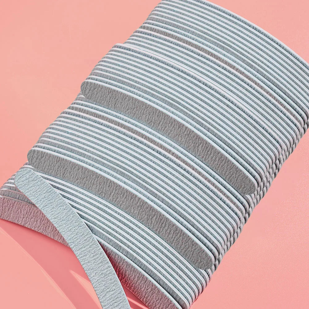 50Pcs/Pack Zebra Curve Nail Files 100/80 Grit Double Sided Gray Buffer Block Files UV Gel Salon DIY Beauty Nails Care Tools 250214