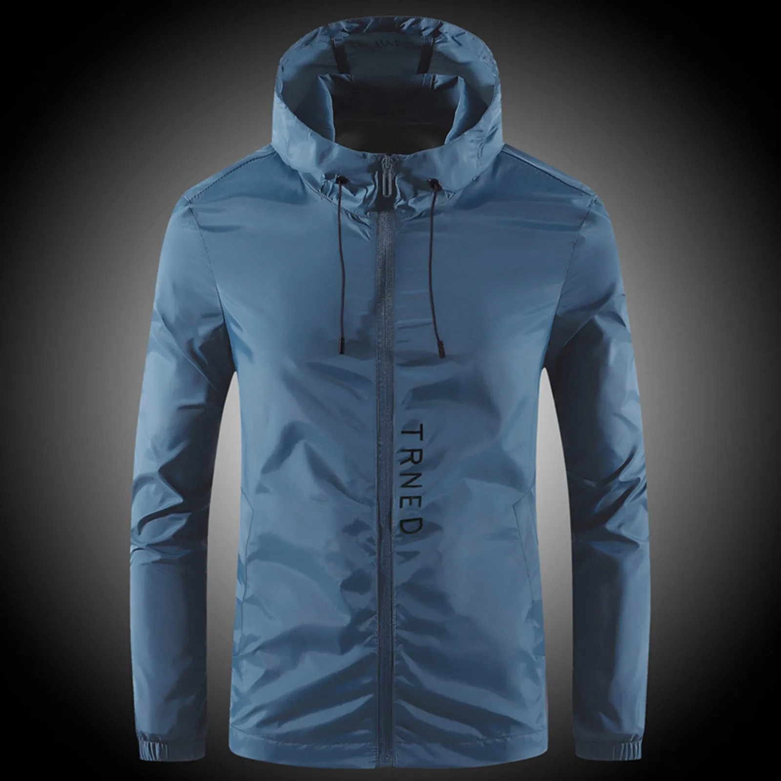 Mens Spring Fall Sunscreen Ice Silk Casual Jacket Long Sleeved Zipper Hooded Solid Color Outwears Lightweight Raincoat 250214