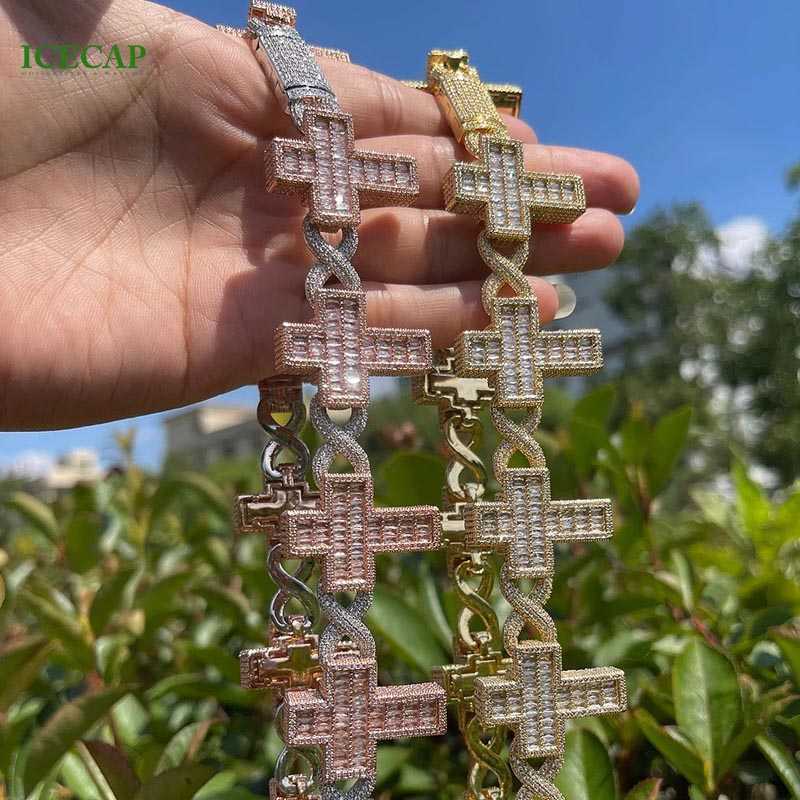 Pass diamond tester cross Moissanite cuban link bracelet VVS Moissanite diamond iced out cuban link chain hip hop jewelry
