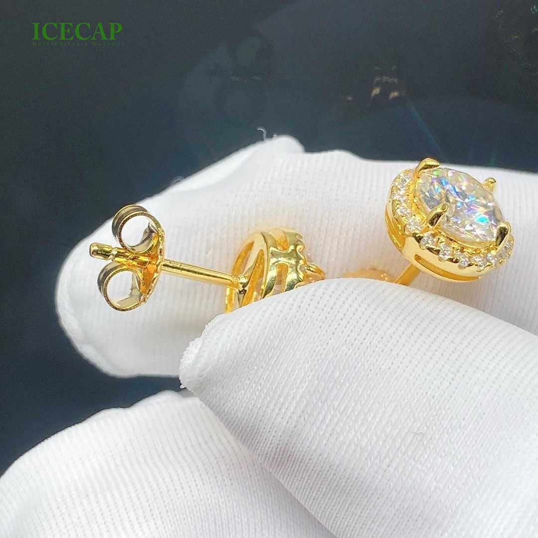 2023 New Design Exquisite Womens Stud Earrings 14k Silver Plated 1 Carat Round Yellow Color Moissanite Diamond Earrings