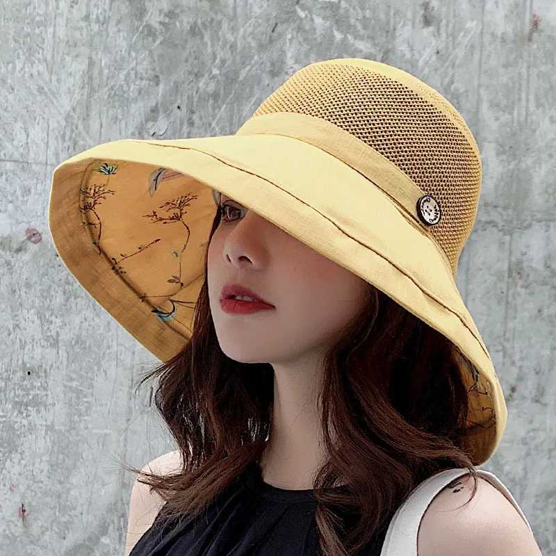Women Mesh Sun Hats Summer Beach UV Protection UPF Packable Wide Brim Chin Strap W250217
