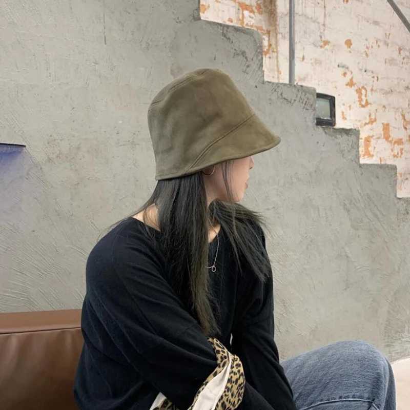 Autumn Suede Bucket Hat Women Fashion Flat Top Panama Cap Solid Color Irregular Brim Fisherman Hats Outdoor Travel Sunbonnet W250217