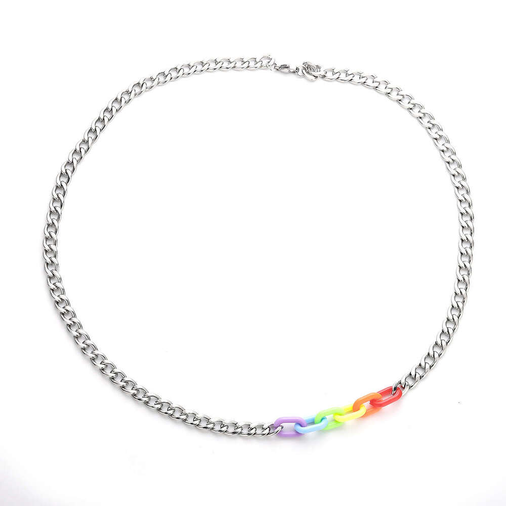 New acrylic titanium steel splicing rainbow necklace for hip-hop couples with personalized collarbone chain trendy accessories