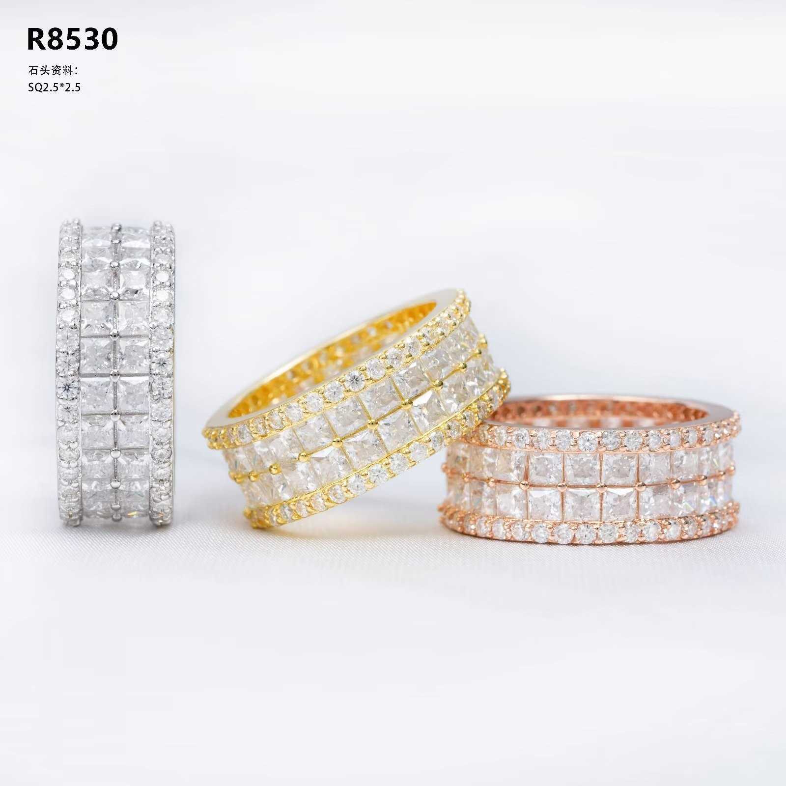 New Hip Hop 925 Silver Set D-Color Princess Fang Mo Sang Ring for Men and Women Ins Fashion Trend Full Diamond