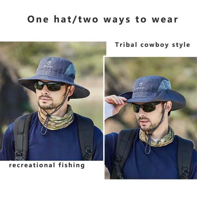 Foldable Summer Adjustable Sun Hats for Men Outdoor Breathable Mesh Fishing Cap Wide Brim Climbing Hat Design Bucket Shade Hat W250217