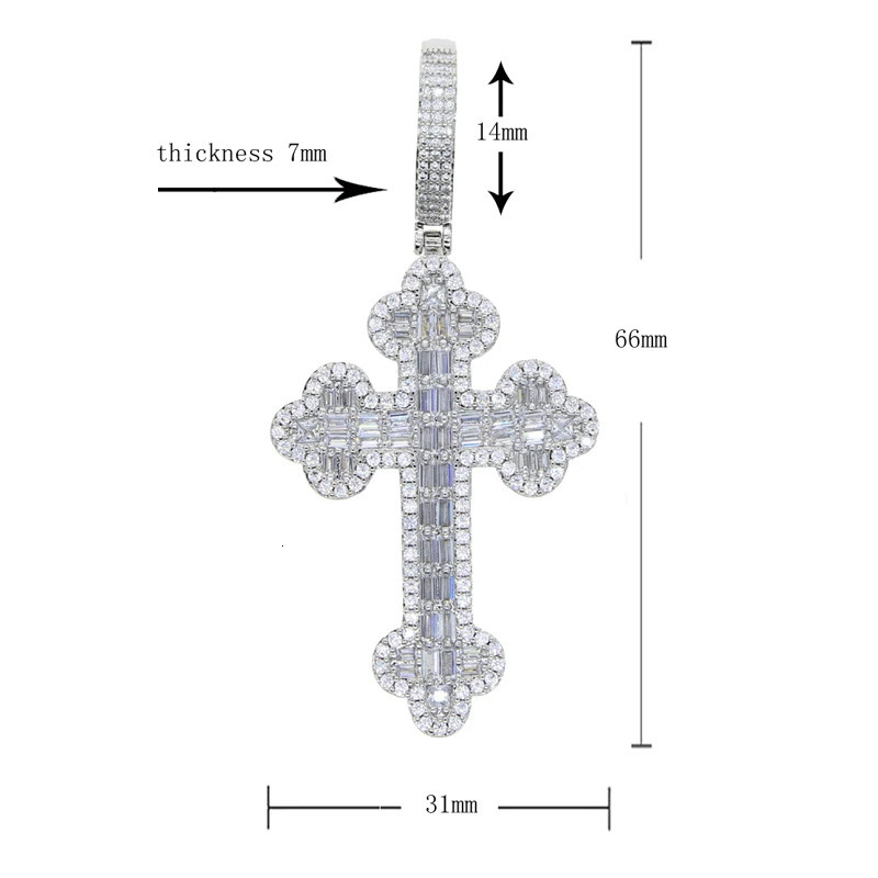 Ice Cross Necklace Suitable for Men and Women Shiny Silver Cube Zirconia Charm Star Chain Hip Hop Jewelry 250213