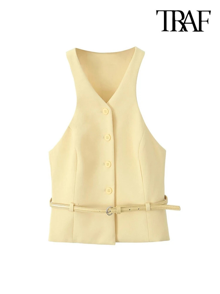 TRAF Women Fashion With Belt Front Button Tank Tops And High Waist Side Zipper Midi Skirts Female Two Piece Sets Mujer 250214