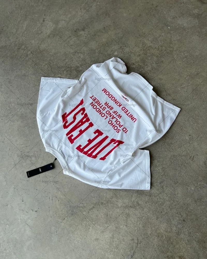 American Retro Hip-hop Oversized T-shirt Harajuku Letter Print Casual Loose Top Men Street Fashion Clothing Pure Cotton 250210