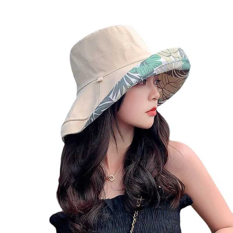 Reversible Foldable Cotton Sun Hat for Women Summer Wide Brim UV Protection Panama Beach Bucket Hat Ladies Girls Outdoor Sea Hat W250217