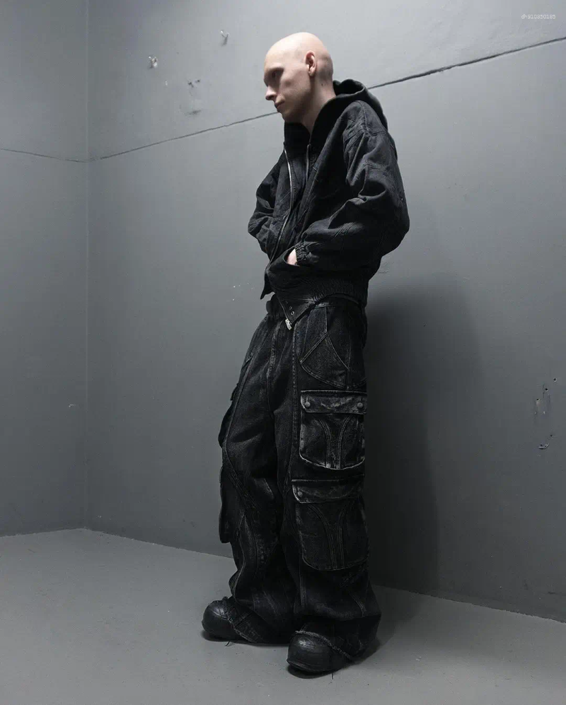 Men's Jeans 2025 Gothic Retro For Men Wide Leg Straight Black Y2k Baggy Harajuku Hip Hop High Waist Denim Pants Streetwear
