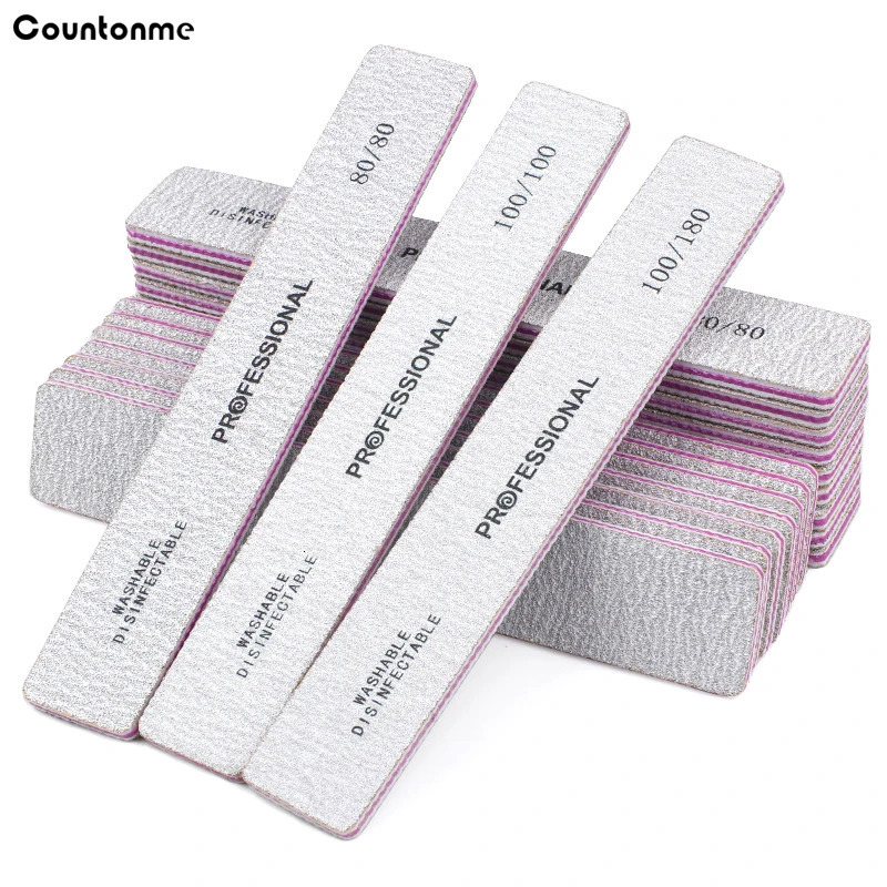 20Pcs/lot Professional Rectangle Nail Files Grey Buffer 80/100/180 Grit Washable Files For Manicure Straight Nail Care Tools 250214
