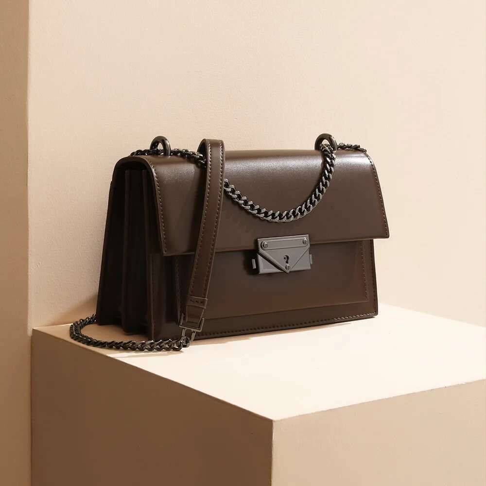 Korean Style Simple And Exquisite Leather Chain Crossbody Small Square For Women's Niche High-End Shoulder Armpit Bags Female