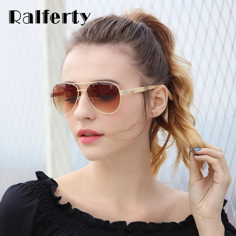 Ralferty Vintage Pilot Wood Sunglasses Men Women UV400 Gradient Sun Glasses Driver Sport Eyewear Original Bamboo Sunglass K1510 250214