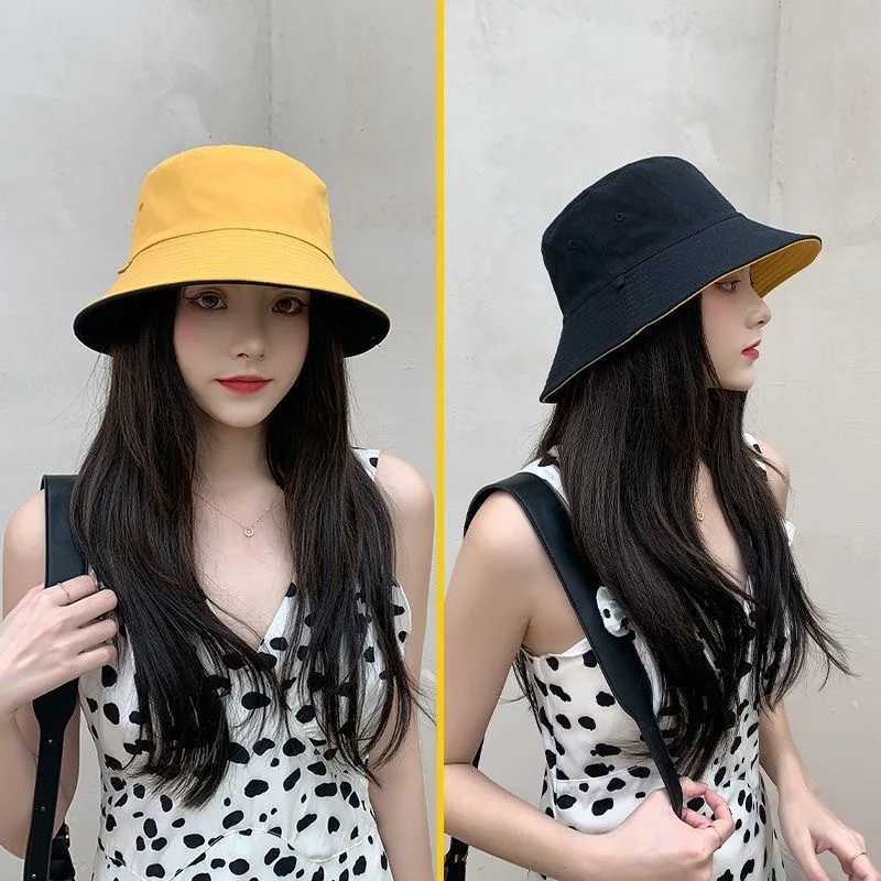 Double sided wear-resistant hat solid color bucket hat mens sun hat womens sun hat reversible fishermans hat Panama summer sun hat W250217
