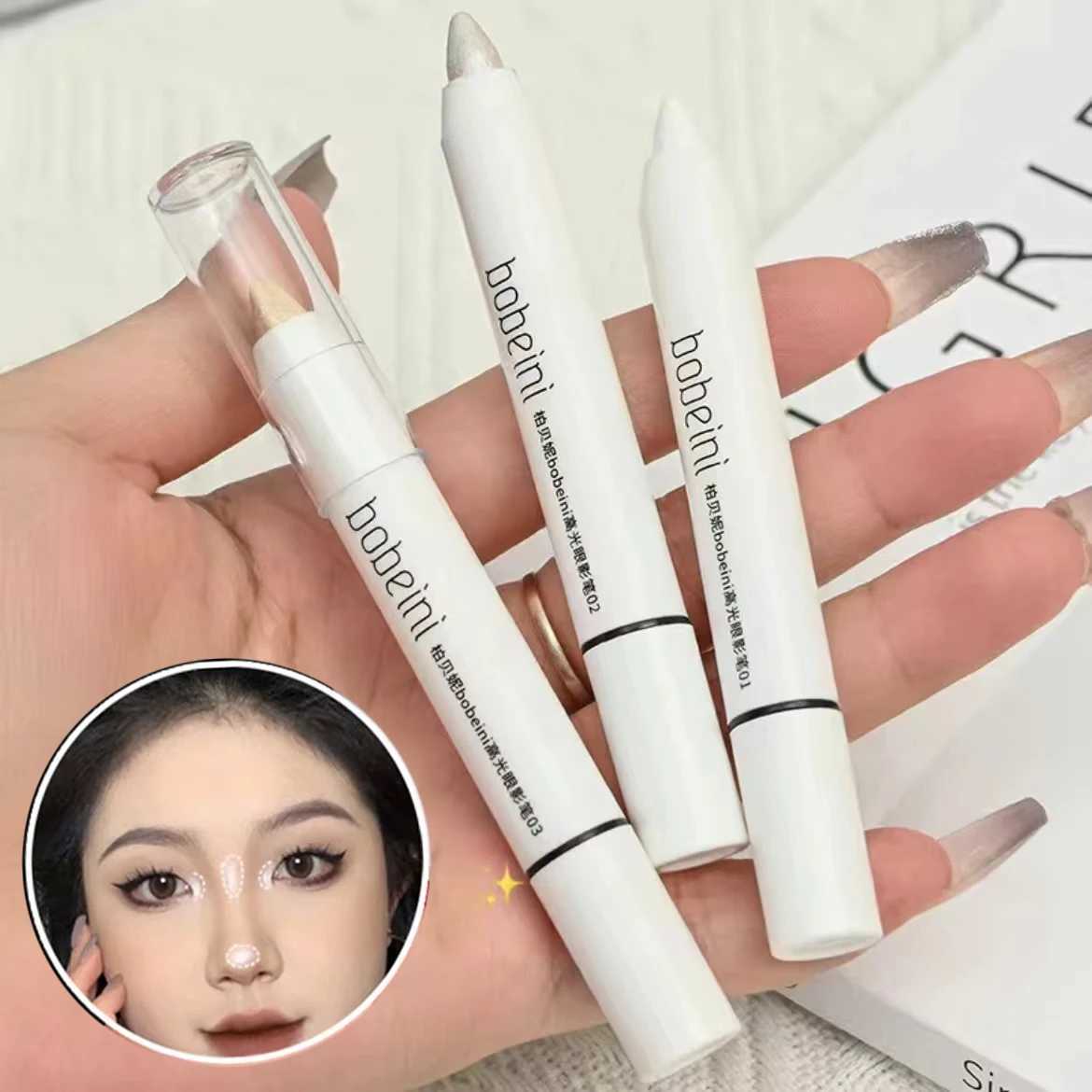 lescent matte eyeshadow stick White eyeliner lying silkworm silver flash highlighter brightening lasting color KoreaW250217