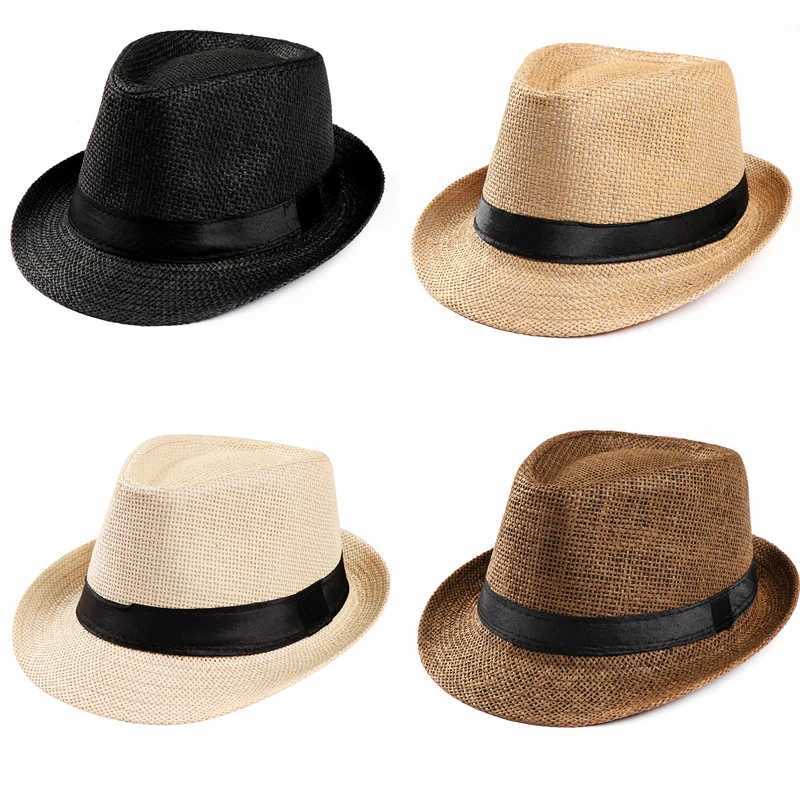 Unisex Hat Men Women Fedora Trilby Wide Brim Straw Cap Beach Sun Gentleman Clothing W250217