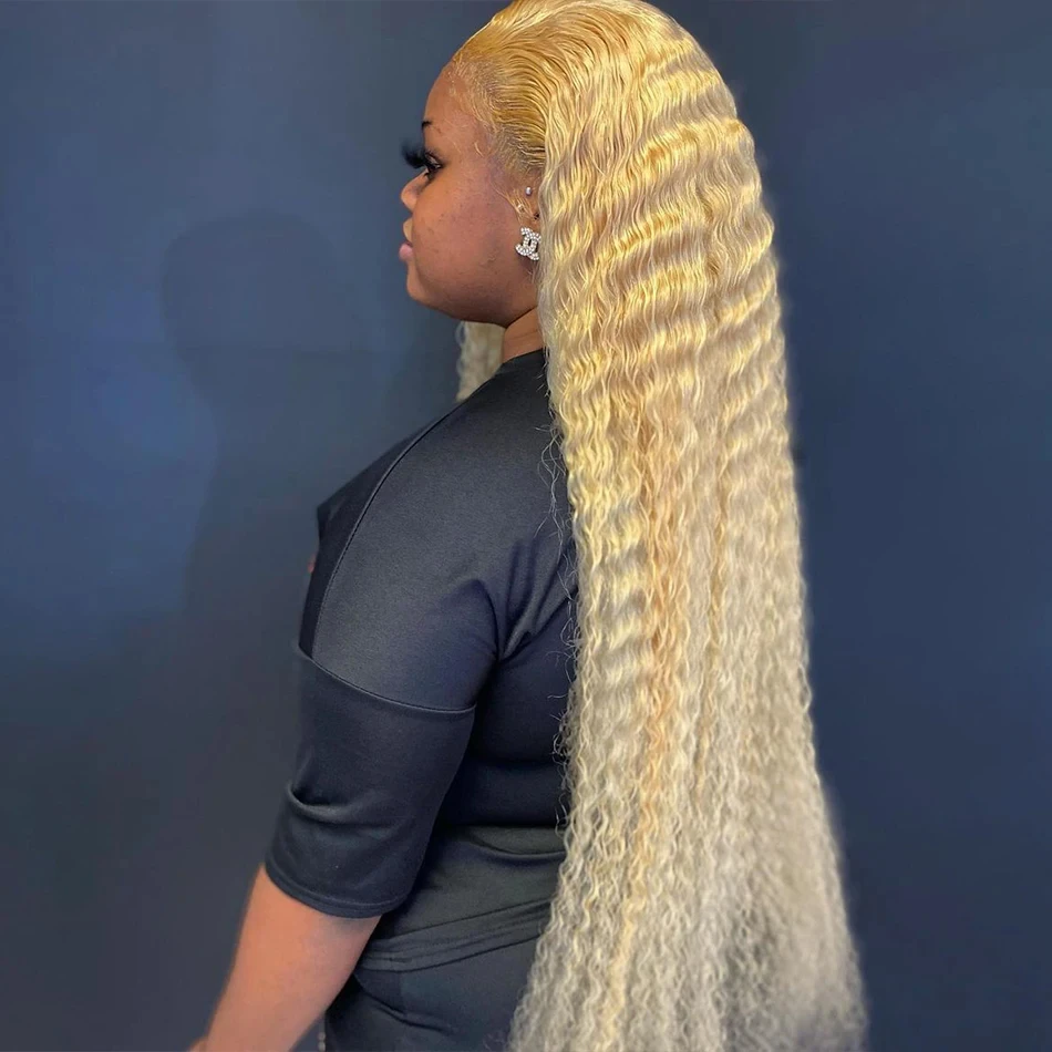 40 Inch 613 Honey Blonde Color Curly Human Hair Deep Wave 13X4 13X6 Hd Lace Frontal Wigs Brazilian Wig For Women 250 Density