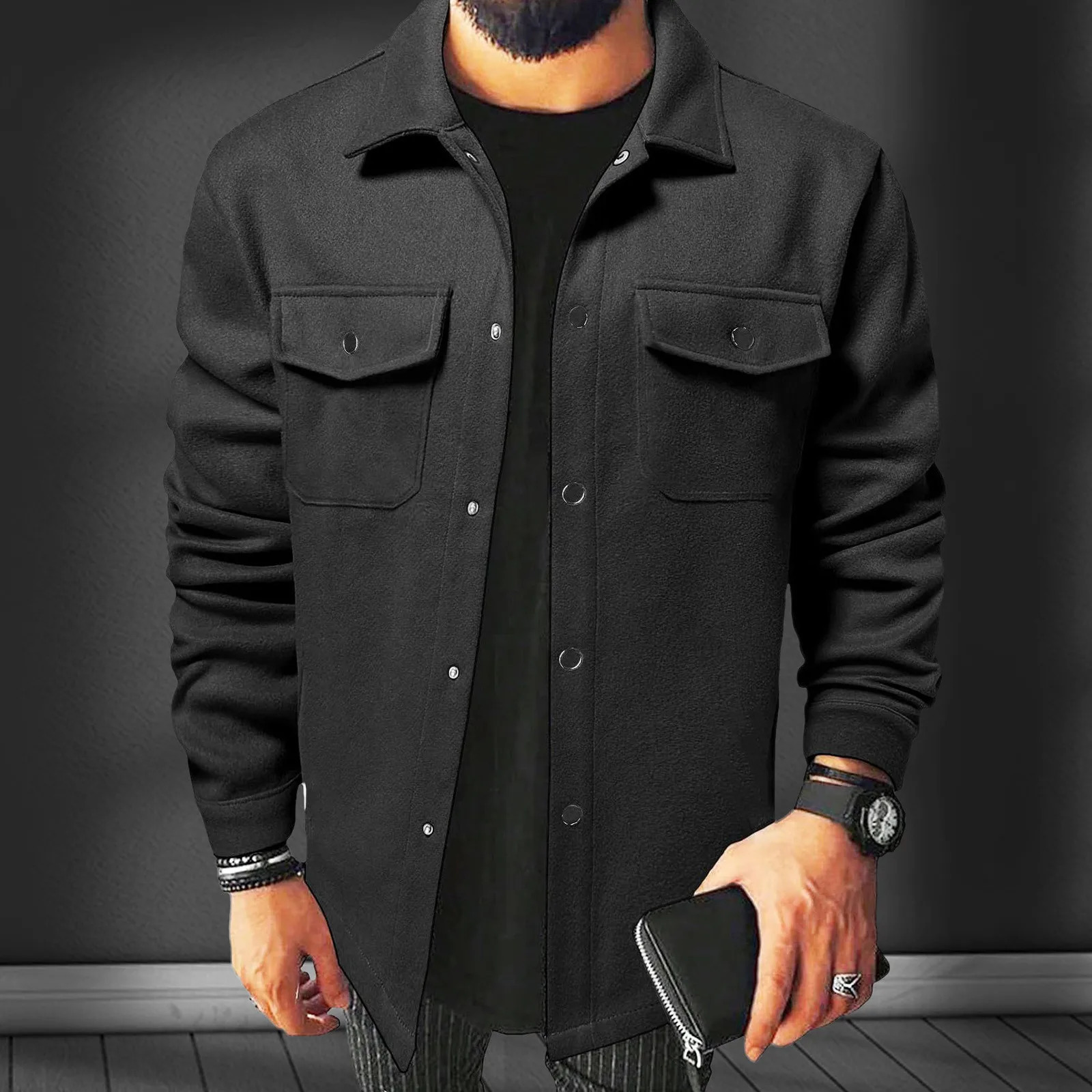 MenS Work Handsome Coat Classic Solid Color European Casual Shirt Jacket Streetwear Formale Hundred Matching Overcoat For Men 250214