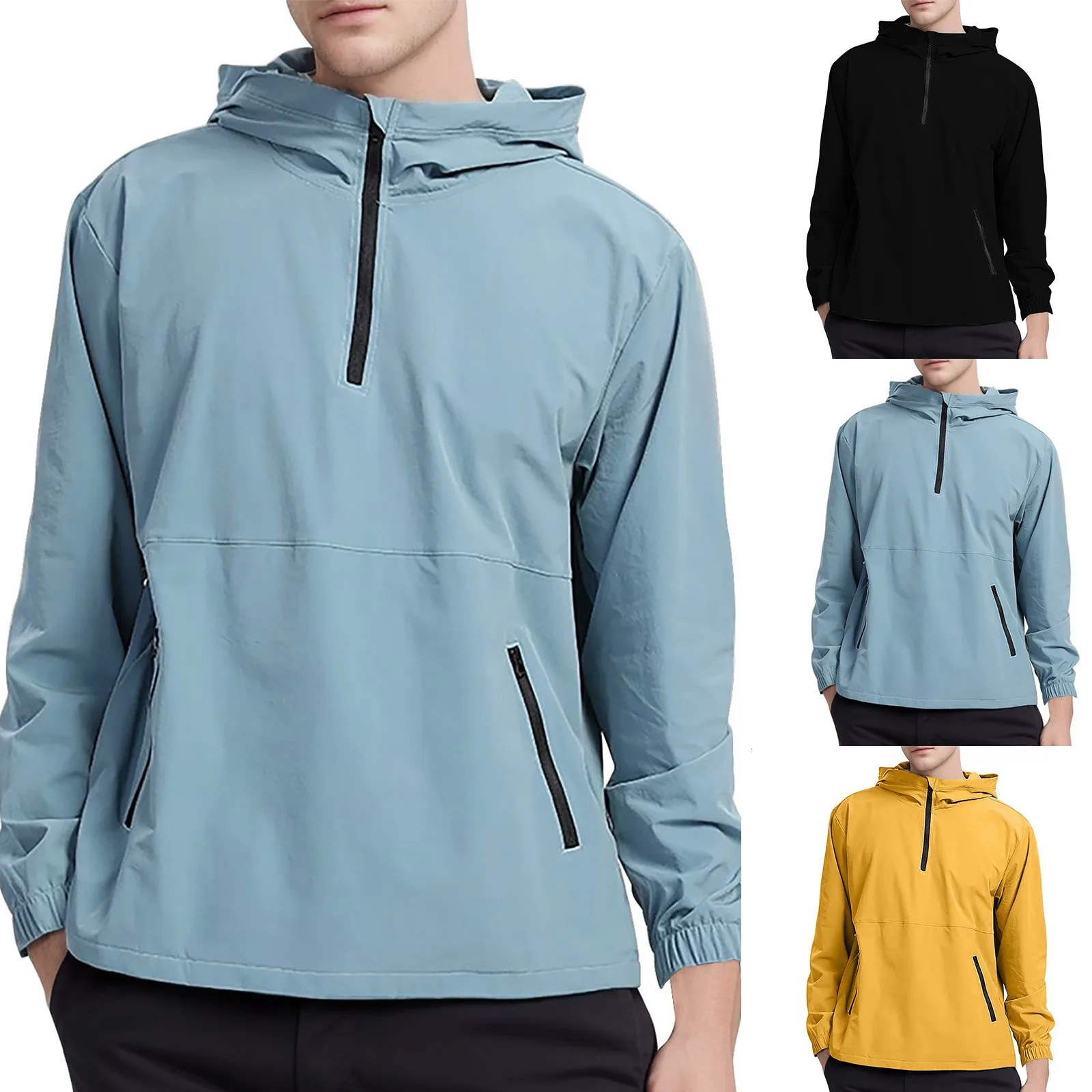 MenS Lightweight Half Zipper Jacket Fashion Running Hiking Outdoor Sports Windbreaker Active Style Hoodies Mens Clothing w250210