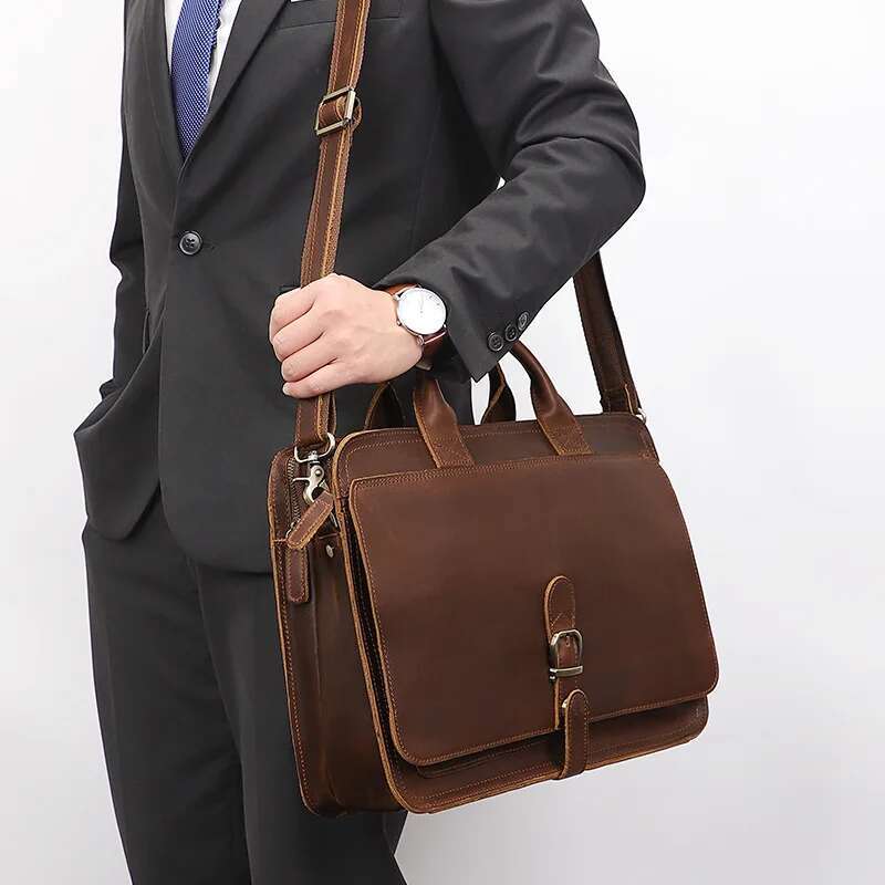 Luufan Retro Laptop Briefcase Genuine Leather Handbags Casual 16 Inch Daily Working Tote Bags Men Male Bag For Document